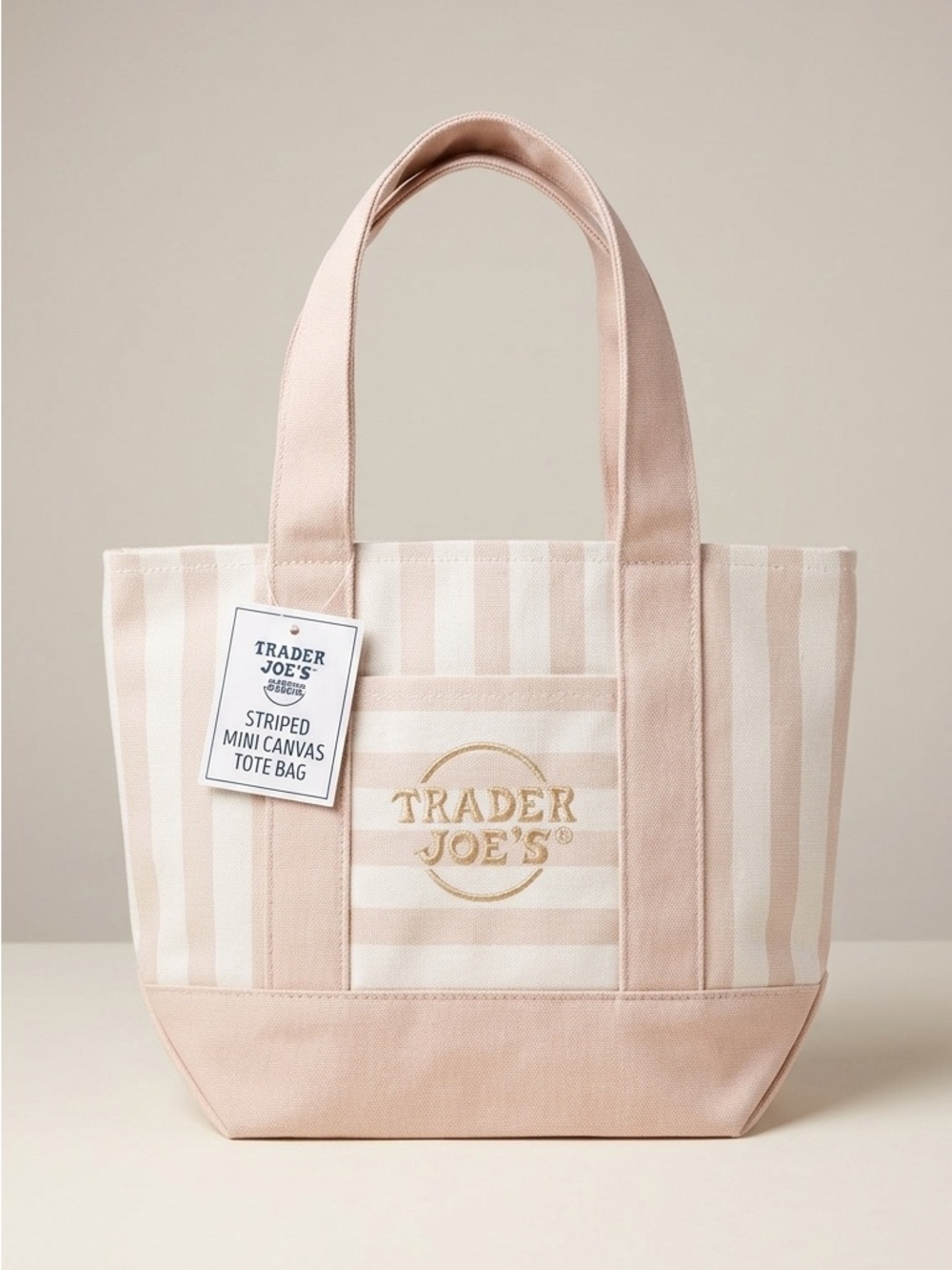 Trader Joe's Desert Sand Stripe Canvas Tote Bag